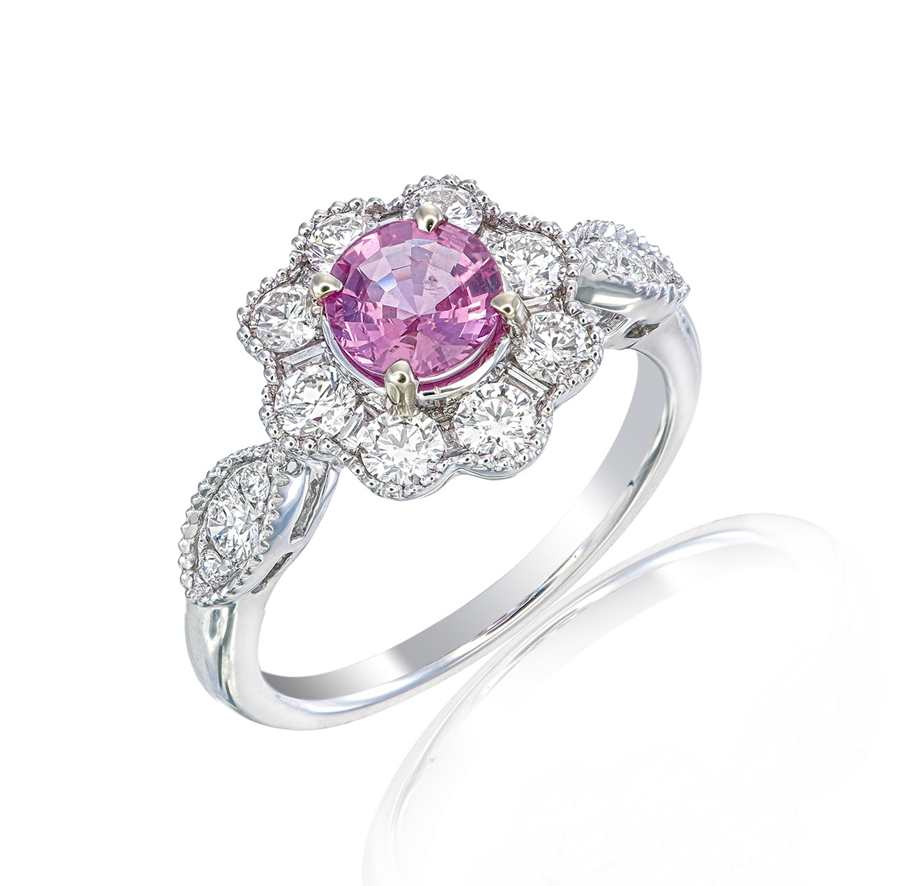 Padparadscha and Diamond Ring PRODUCT CODE :