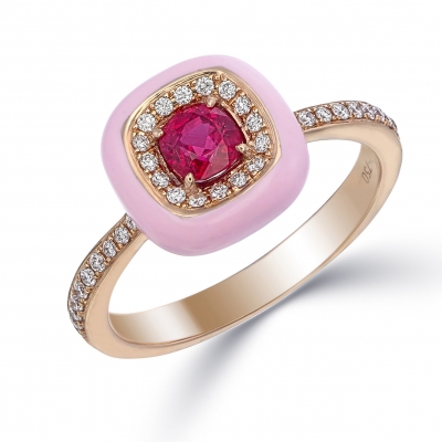 Pink Ceramic Ruby and Diamond Ring