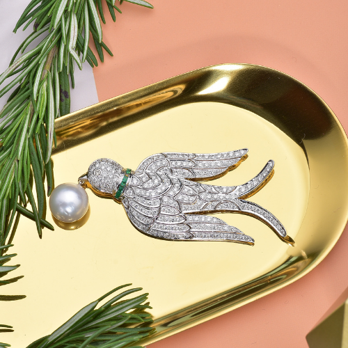 Pearl and Diamond Dove Brooch