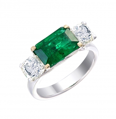 Emerald and Diamond Three stone Ring