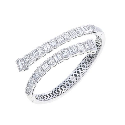 Emerald  Cut Diamond and Round Diamond Bangle
