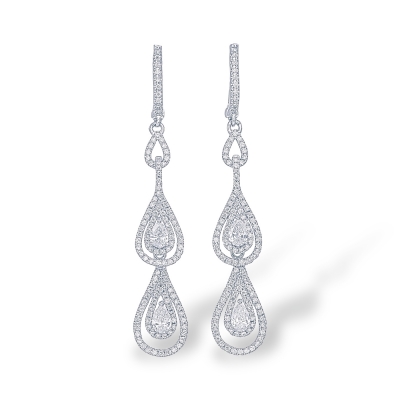 Pear Shape Diamond Double Halo Drop Earrings