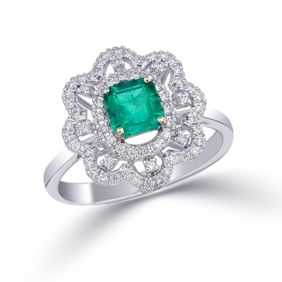 Emerald and Diamond Flower Ring
