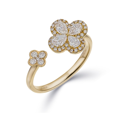 Double Flower Diamond Open Ring