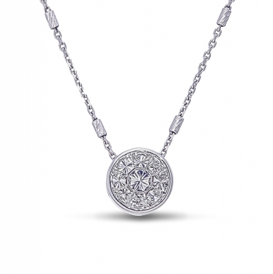 Illusion Round Diamond Pendant and white Gold Chain 