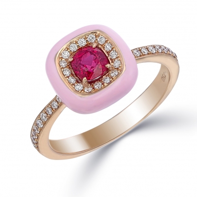 Pink Ceramic Ruby and Diamond Ring