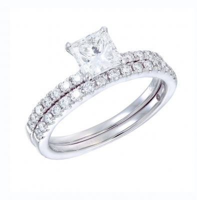 Princess cut Diamond Engagement Double ring Band
