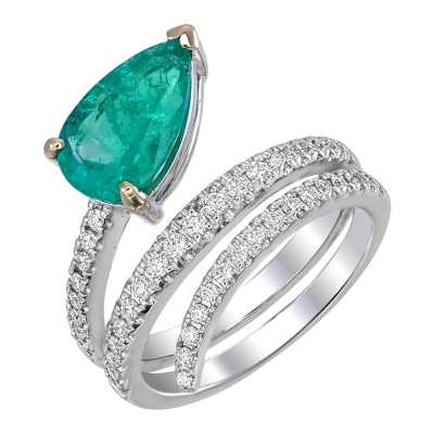 Pear Cut Emerald and Diamond Swirl Ring