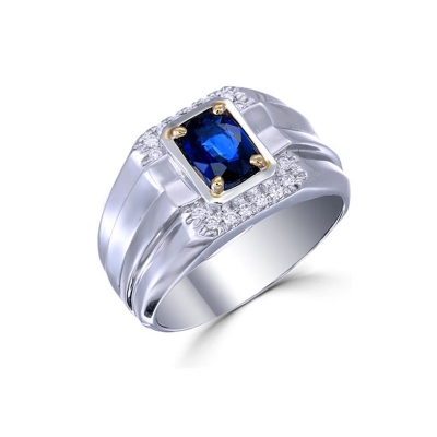 Blue Sapphire and Diamond Ring