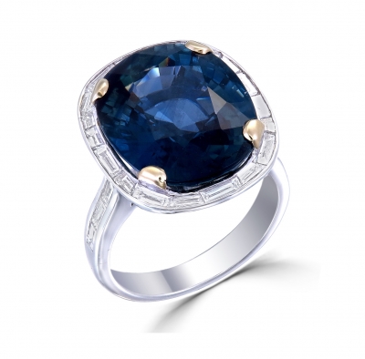 Blue Sapphire & Diamond Ring