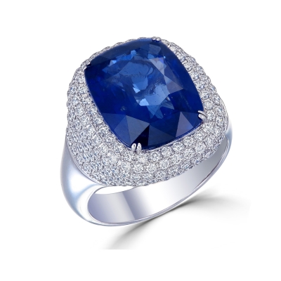 Blue Sapphire and Diamond Ring