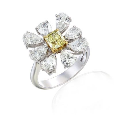 Fancy Intense Yellow Diamond Flower Ring