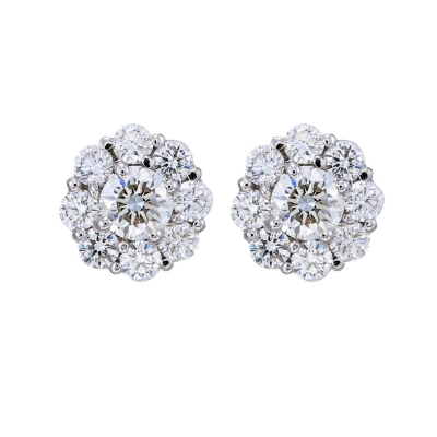 Round Brilliant Cluster Earrings