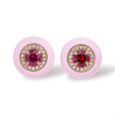Pink Ceramic Ruby and Diamond Earrings 