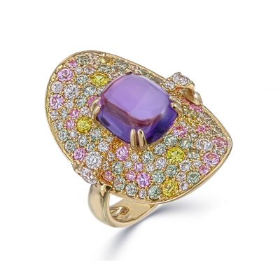 Amethyst and multicolor Sapphire Ring