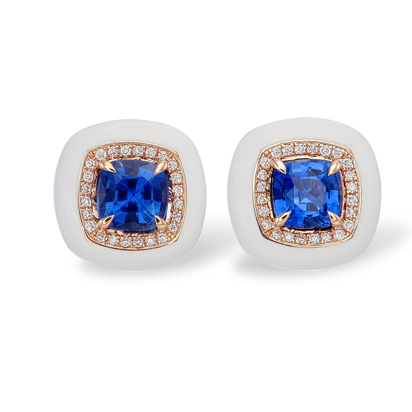 White Ceramic Blue Sapphire and Diamond Earrings