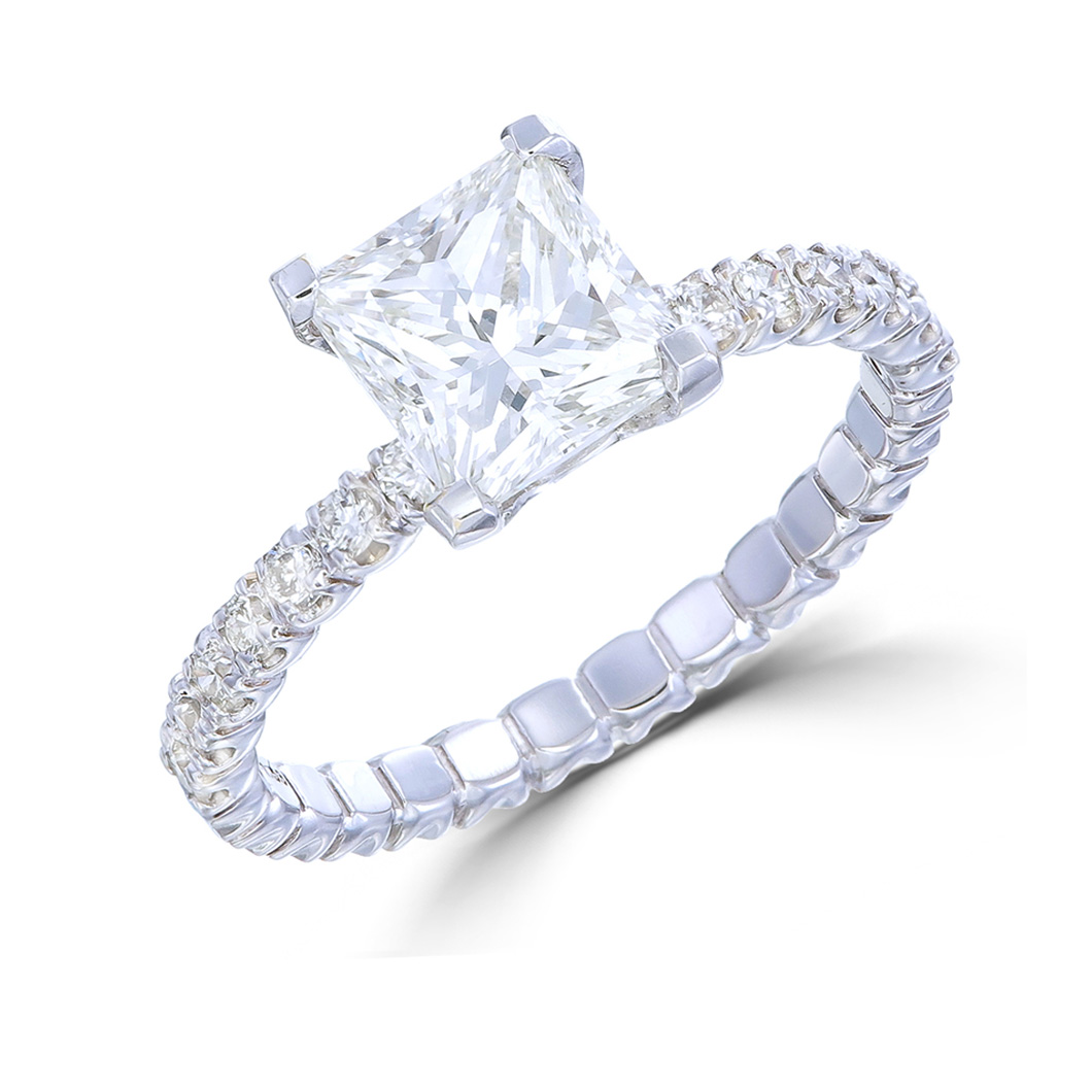 Princess Cut Diamond Pave set Engagement Ring