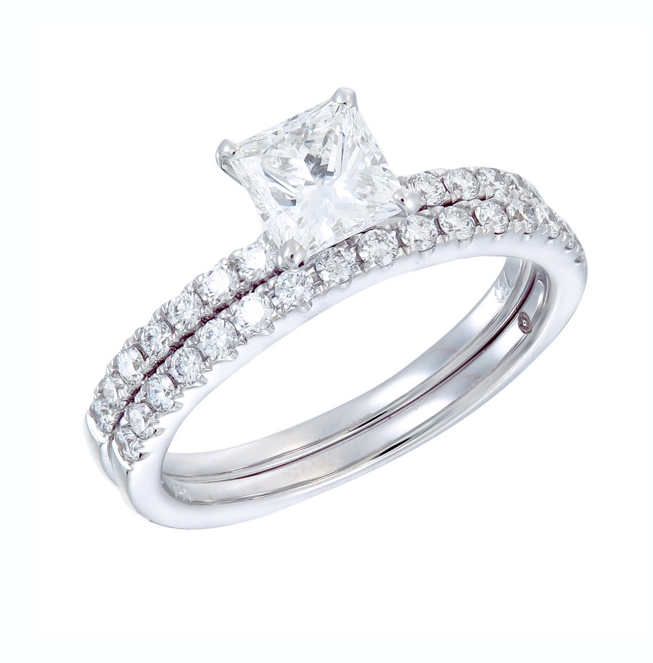 Princess cut Diamond Engagement Double ring Band