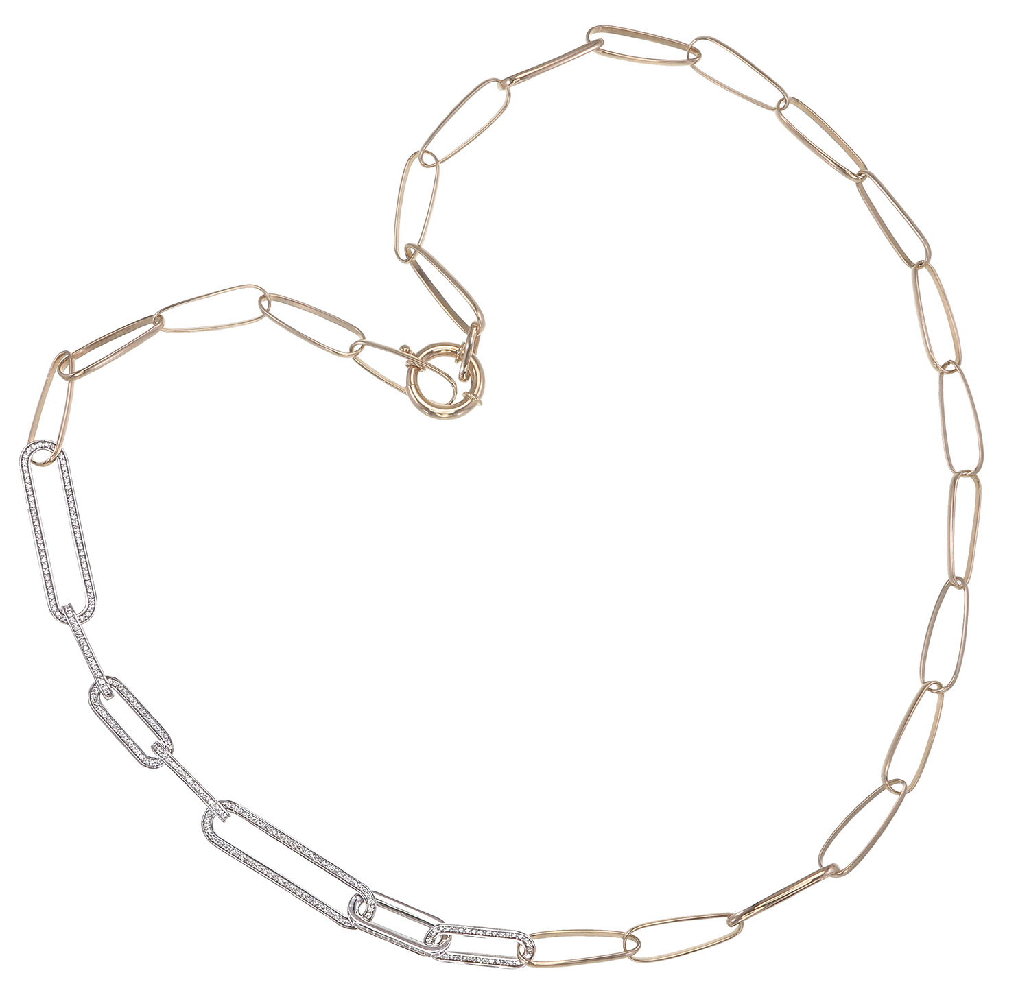 Pave Diamond Two Tone Chain Link Necklace 