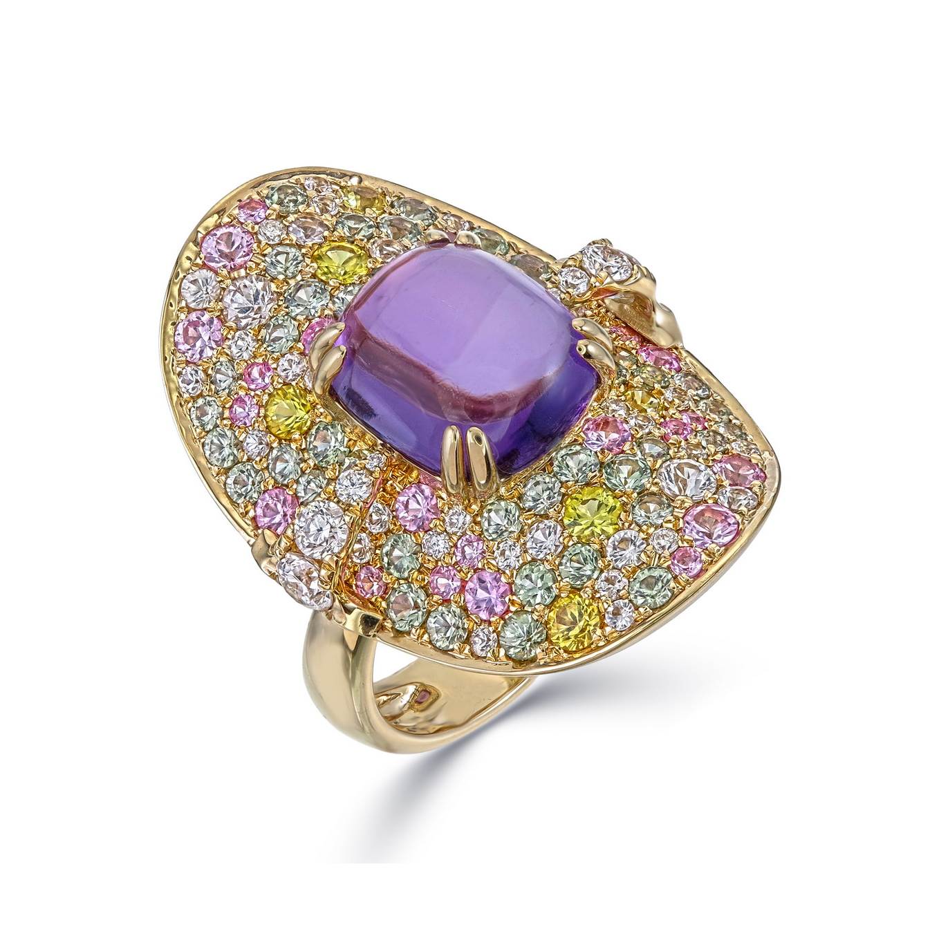 Amethyst and multicolor Sapphire Ring