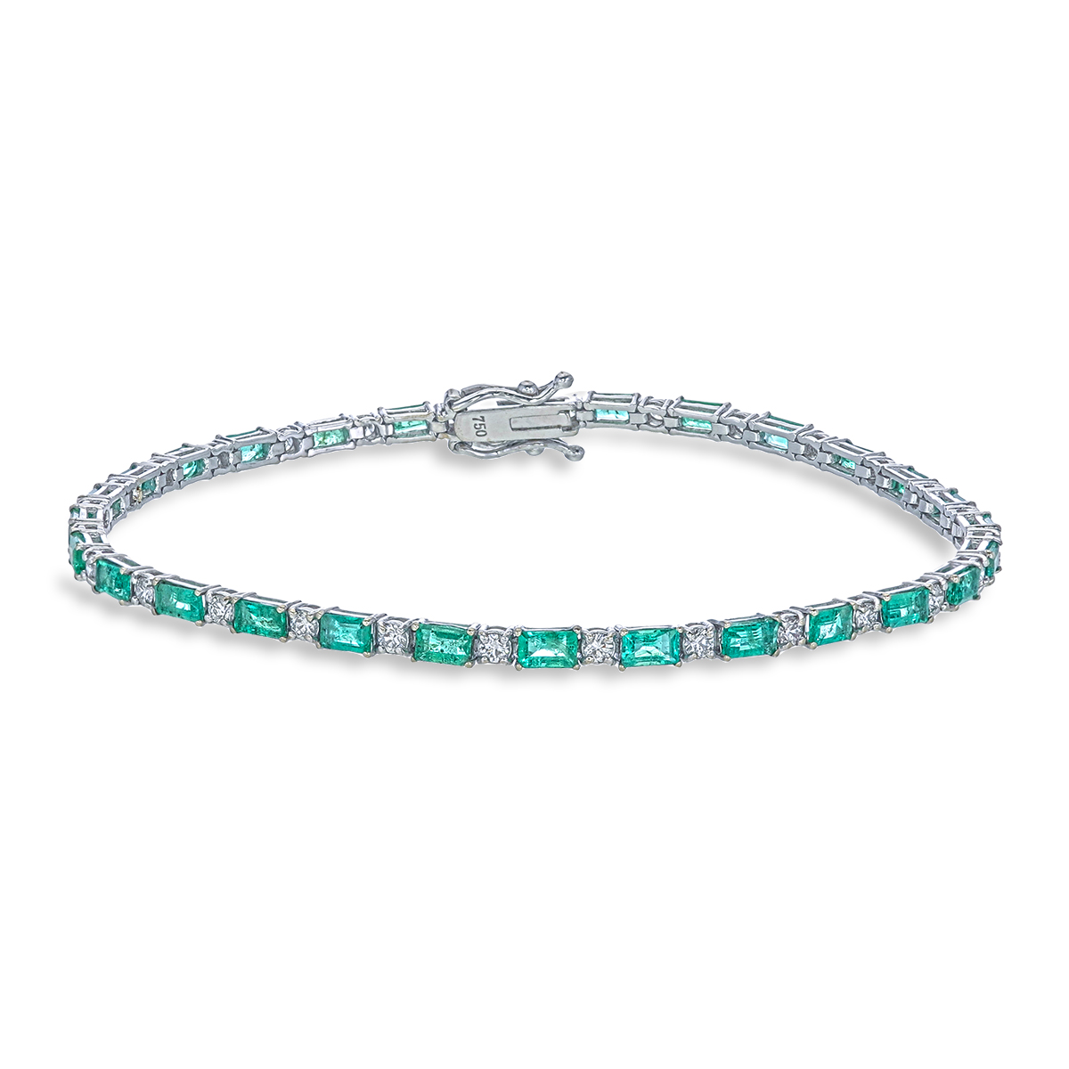 Emerald and Round Brilliant Diamond Bracelet