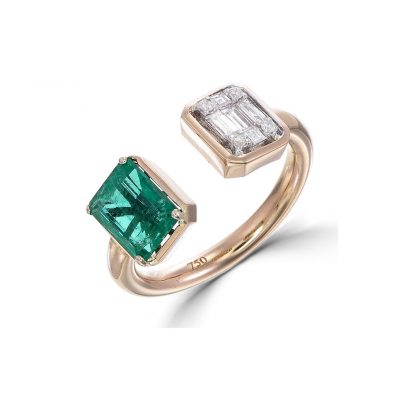 Diamond and Emerald Open Ring
