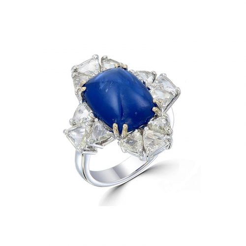 Sugar loaf Blue Sapphire and Rose Cut Diamond Ring