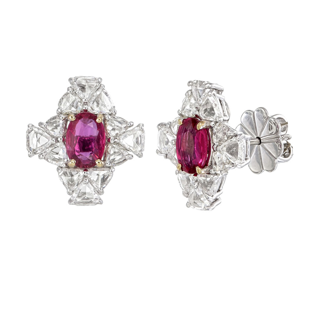 Ruby and Rose Cut Diamond Earrings