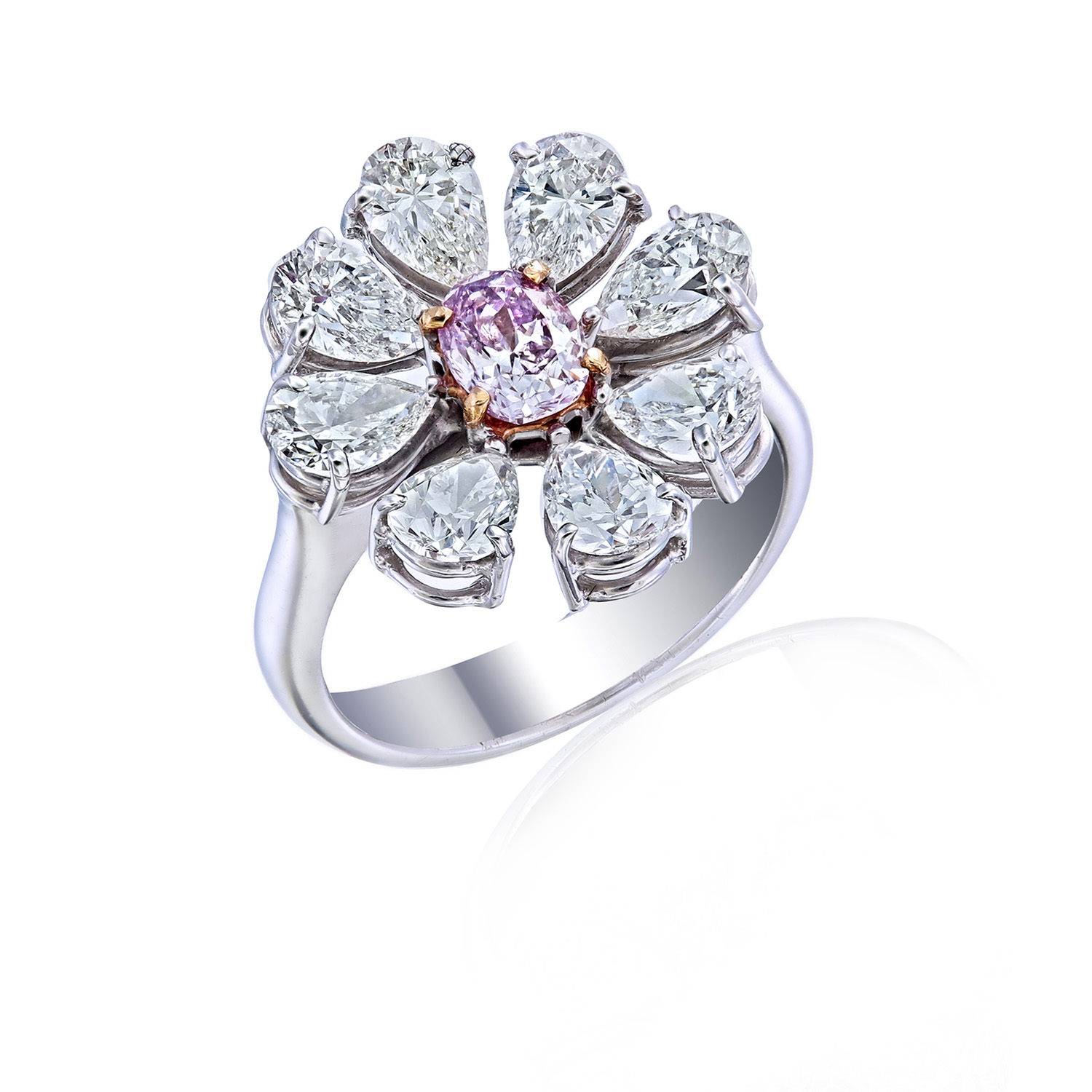 Fancy Intense Purple Pink Diamond Flower Ring