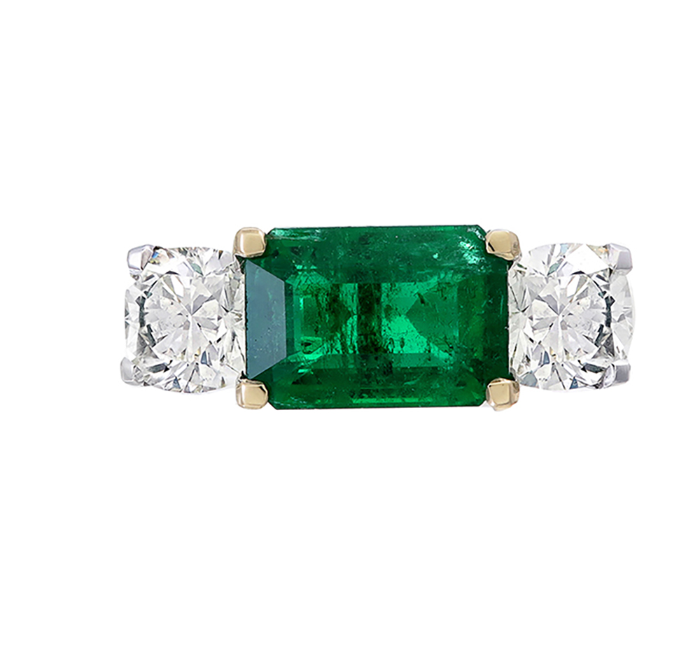 Emerald and Diamond Three stone Ring