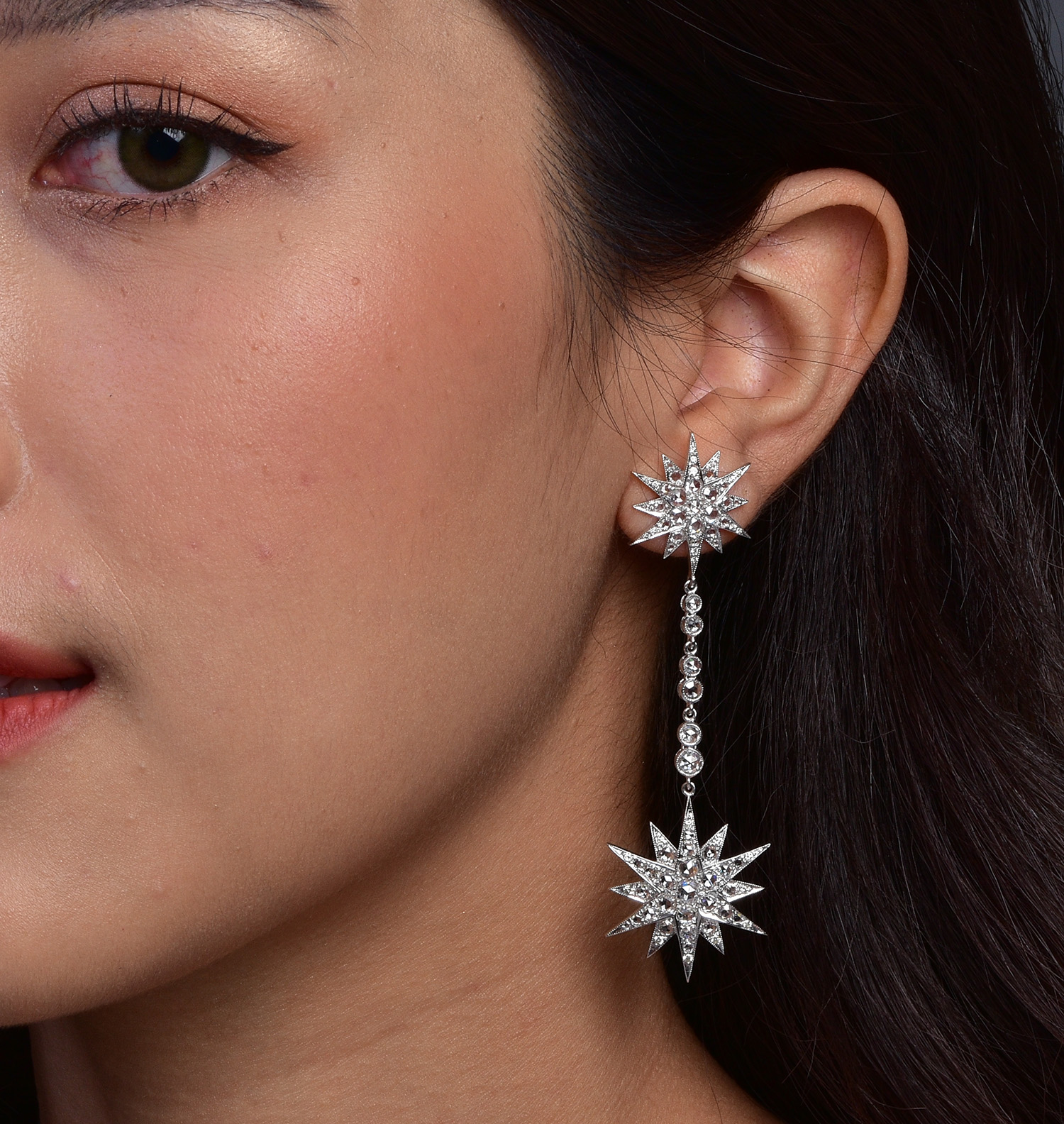 Rose Cut Diamond Star Earrings