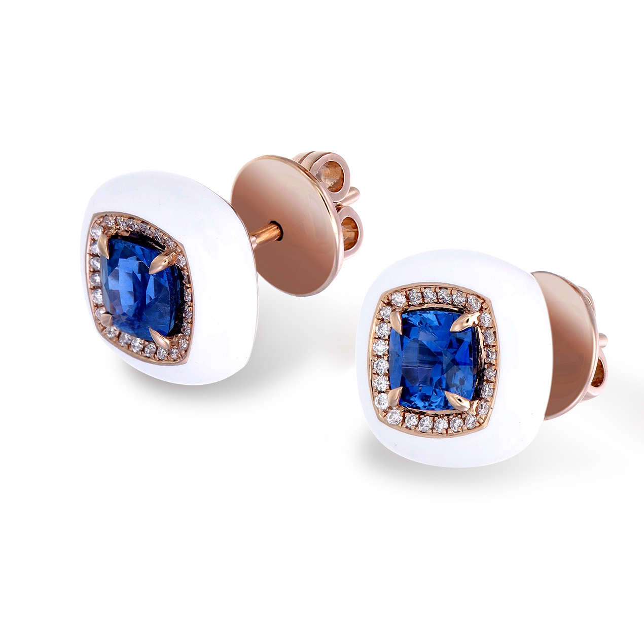 White Ceramic Blue Sapphire and Diamond Earrings