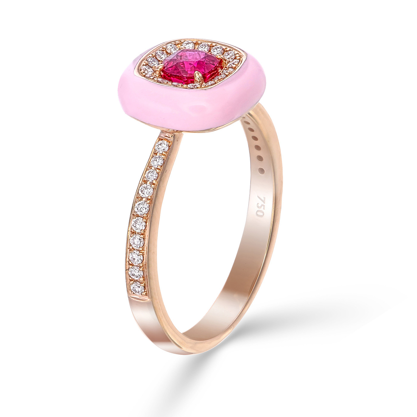 Pink Ceramic Ruby and Diamond Ring