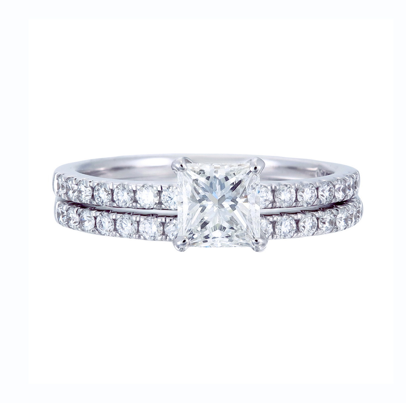 Princess cut Diamond Engagement Double ring Band