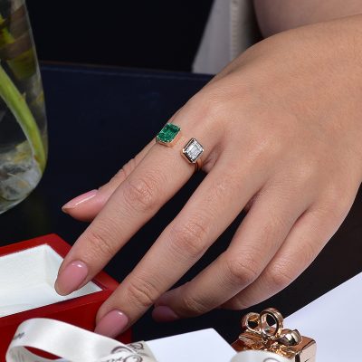 Diamond and Emerald Open Ring